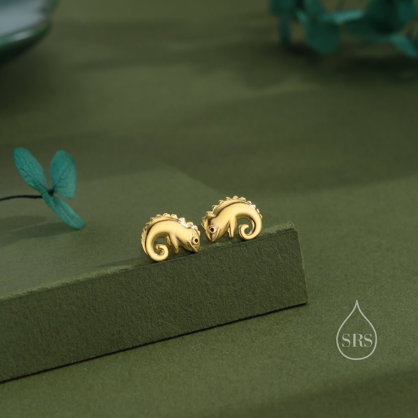 Chameleon Stud Earrings in Sterling Silver, Lizard Stud, Cute Animal Earrings, Nature Inspired Earrings