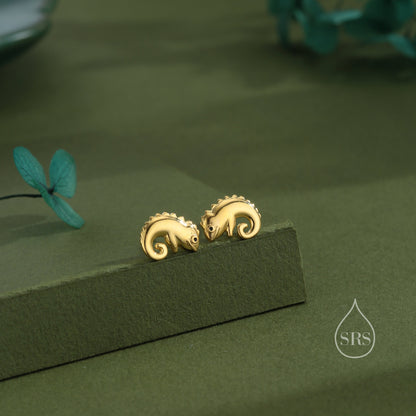 Chameleon Stud Earrings in Sterling Silver, Lizard Stud, Cute Animal Earrings, Nature Inspired Earrings