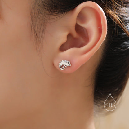 Chameleon Stud Earrings in Sterling Silver, Lizard Stud, Cute Animal Earrings, Nature Inspired Earrings
