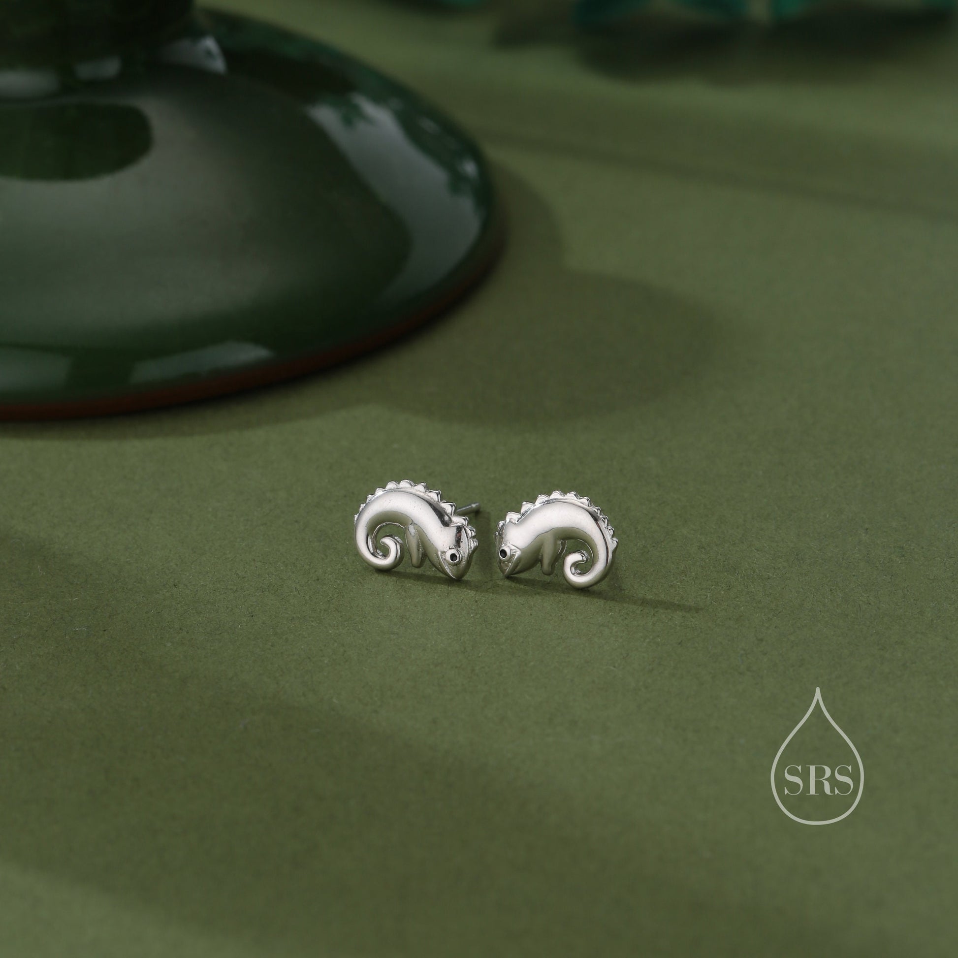 Chameleon Stud Earrings in Sterling Silver, Lizard Stud, Cute Animal Earrings, Nature Inspired Earrings
