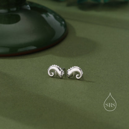 Chameleon Stud Earrings in Sterling Silver, Lizard Stud, Cute Animal Earrings, Nature Inspired Earrings