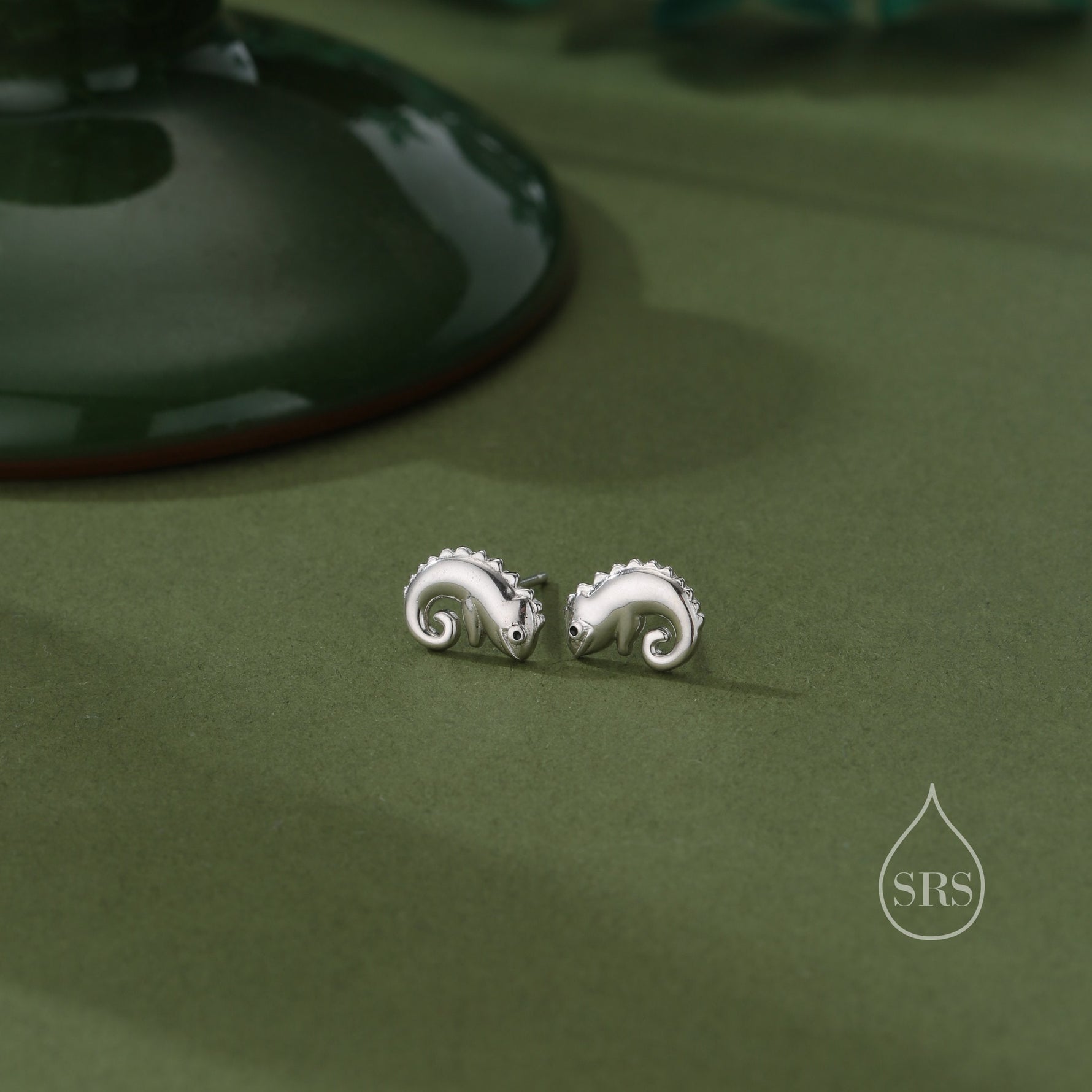 Chameleon Stud Earrings in Sterling Silver, Lizard Stud, Cute Animal Earrings, Nature Inspired Earrings