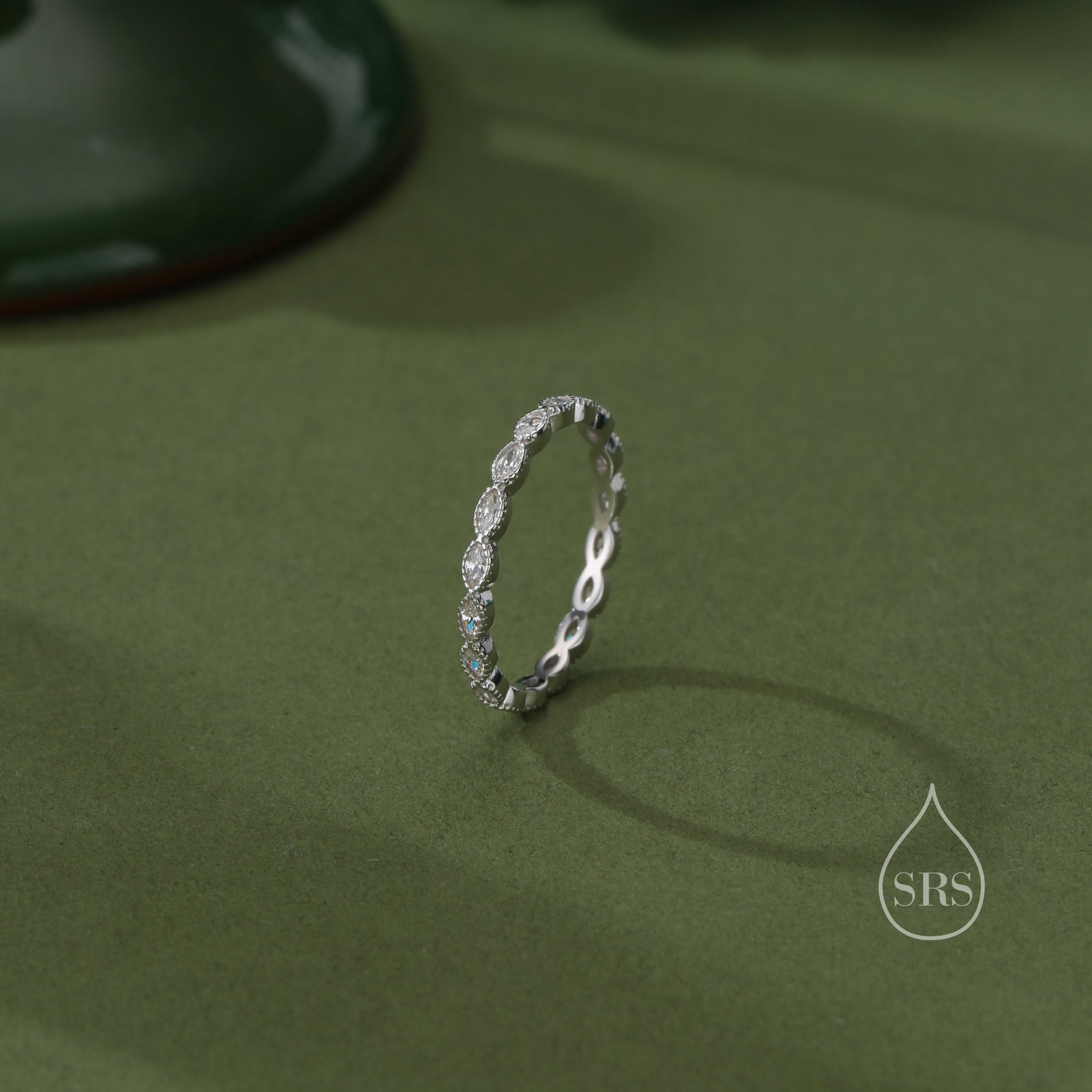 Marquise CZ Infinity Ring in Sterling Silver, Silver or Gold, Skinny Marquise Crystal Ring US 5 - 8