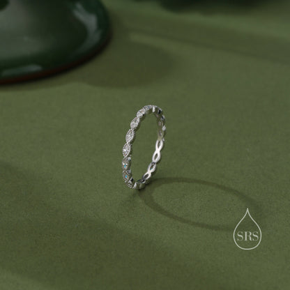 Marquise CZ Infinity Ring in Sterling Silver, Silver or Gold, Skinny Marquise Crystal Ring US 5 - 8