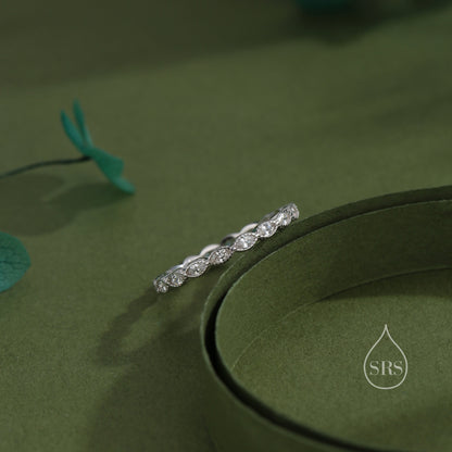 Marquise CZ Infinity Ring in Sterling Silver, Silver or Gold, Skinny Marquise Crystal Ring US 5 - 8