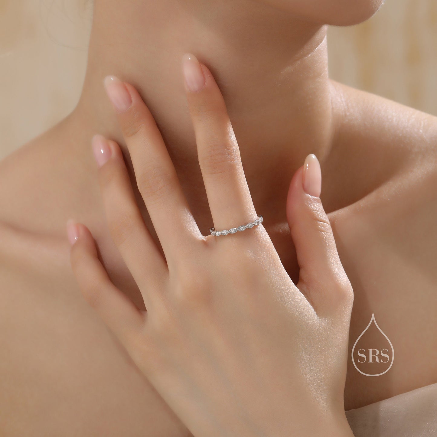 Marquise CZ Infinity Ring in Sterling Silver, Silver or Gold, Skinny Marquise Crystal Ring US 5 - 8