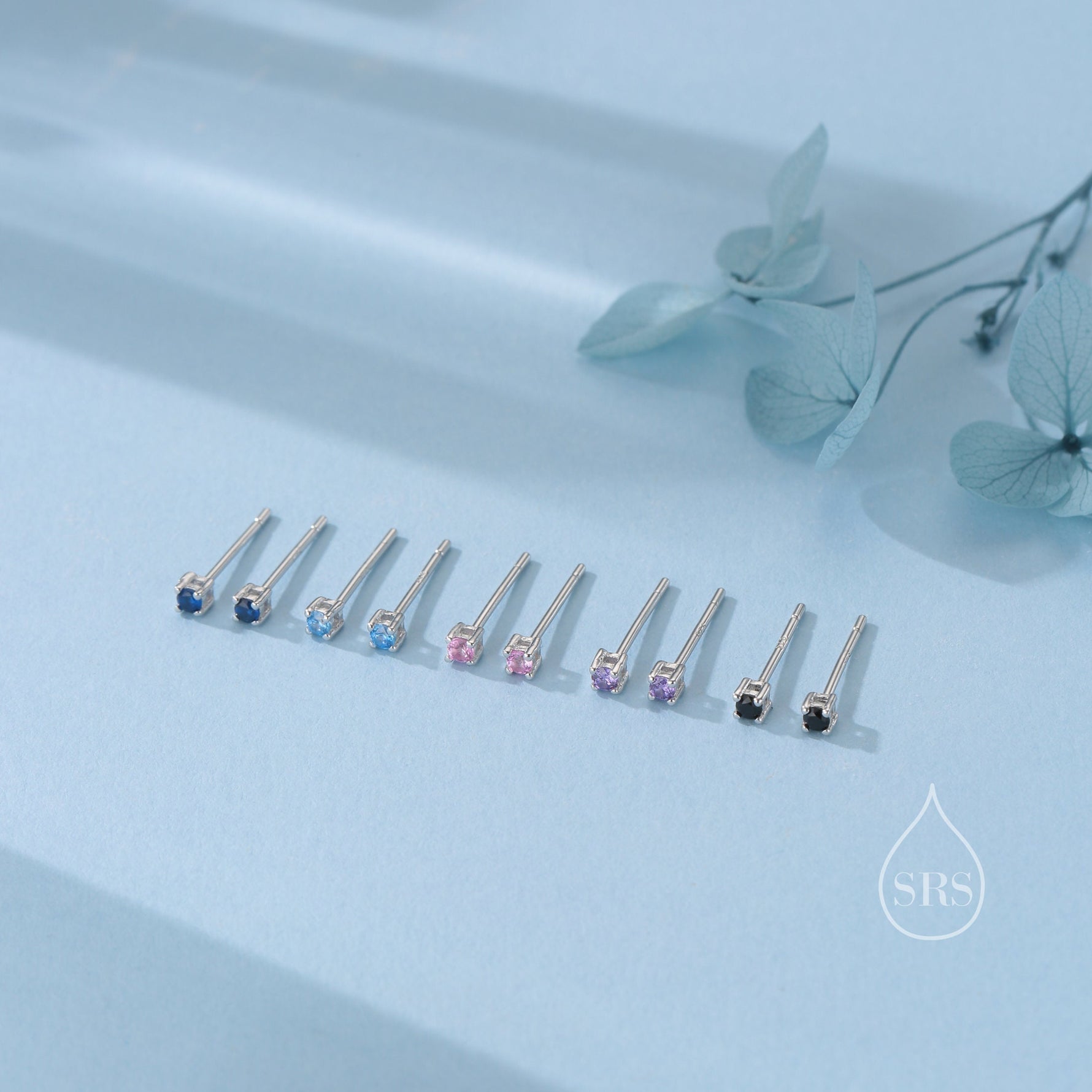Extra Tiny 2mm Black CZ Stud Earrings in Sterling Silver, Silver or Gold, Barely Visible Stud Earrings, 2mm Black Earrings