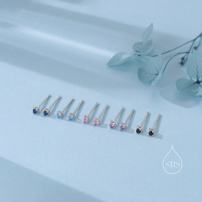 Extra Tiny 2mm Tourmaline Pink CZ Stud Earrings in Sterling Silver, Silver or Gold, Barely Visible Stud Earrings, 2mm Pink Earrings