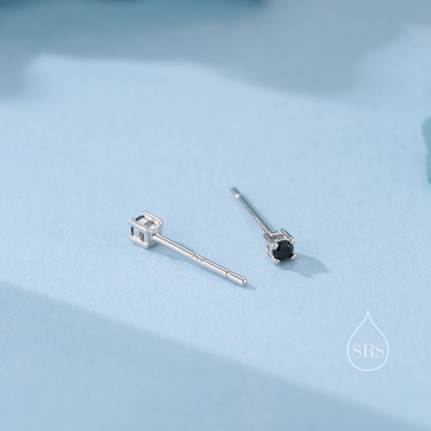 Extra Tiny 2mm Black CZ Stud Earrings in Sterling Silver, Silver or Gold, Barely Visible Stud Earrings, 2mm Black Earrings