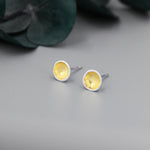 Heart of Gold Little Cup Stud Earrings in Sterling Silver - Geometric Circle Dot Minimalist Design - Plated with 18ct Gold
