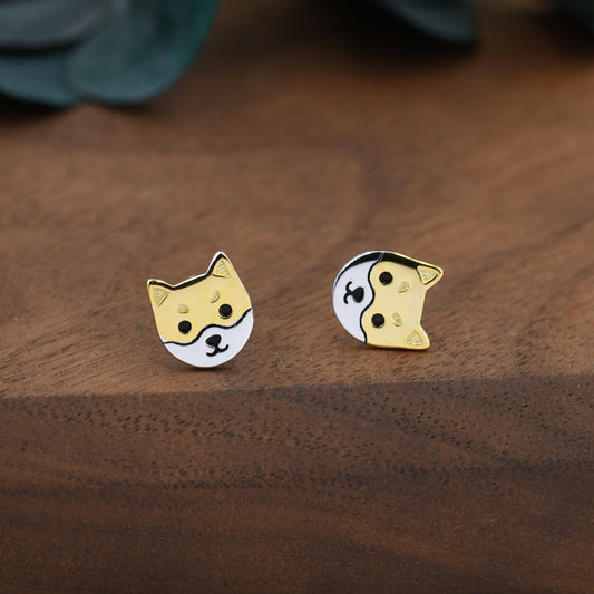 Japanese Shiba Inu Dog Stud Earrings in Sterling Silver - Dog Lover Earrings - Cute Animal Earrings - Cute,  Fun, Whimsical