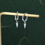 Sterling Silver Tiny Spike Huggie Hoops, Silver or Gold, Small Dangle Cone Spike Hoop Earrings, Geometric Minimalist Earrings