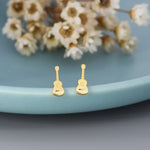 Tiny Acoustic Guitar Stud Earrings in Sterling Silver, Silver or Gold, Music Earrings