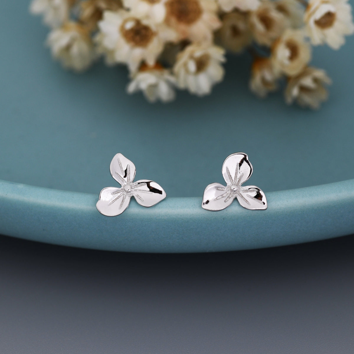 Hydrangea Flower Stud Earrings in Sterling Silver, Silver or Gold, Flower Earrings, Nature Inspired Flower Earrings