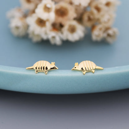 Armadillo Stud Earrings in Sterling Silver, Silver or Gold, Nature Inspired Animal Earrings