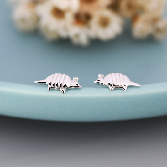 Armadillo Stud Earrings in Sterling Silver, Silver or Gold, Nature Inspired Animal Earrings