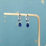 Sterling Silver Sapphire Blue CZ Droplet Hoop Earrings, Silver, Gold or Rose Gold, Pear Cut Drop Earrings, Interchangeable Charms