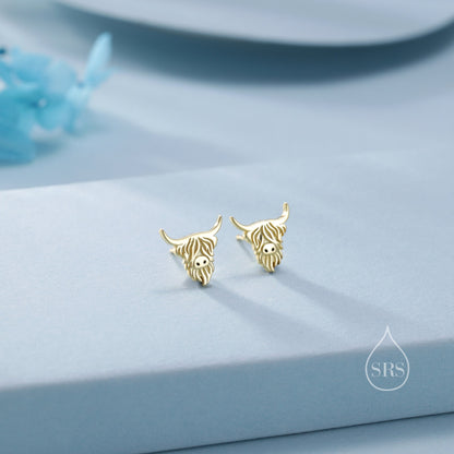 Highland Cow Stud Earrings in Sterling Silver, Silver or Gold  Bull Earrings, Cow Earrings, Scottish Design