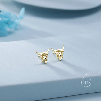 Highland Cow Stud Earrings in Sterling Silver, Silver or Gold Bull Earrings, Cow Earrings, Scottish Design
