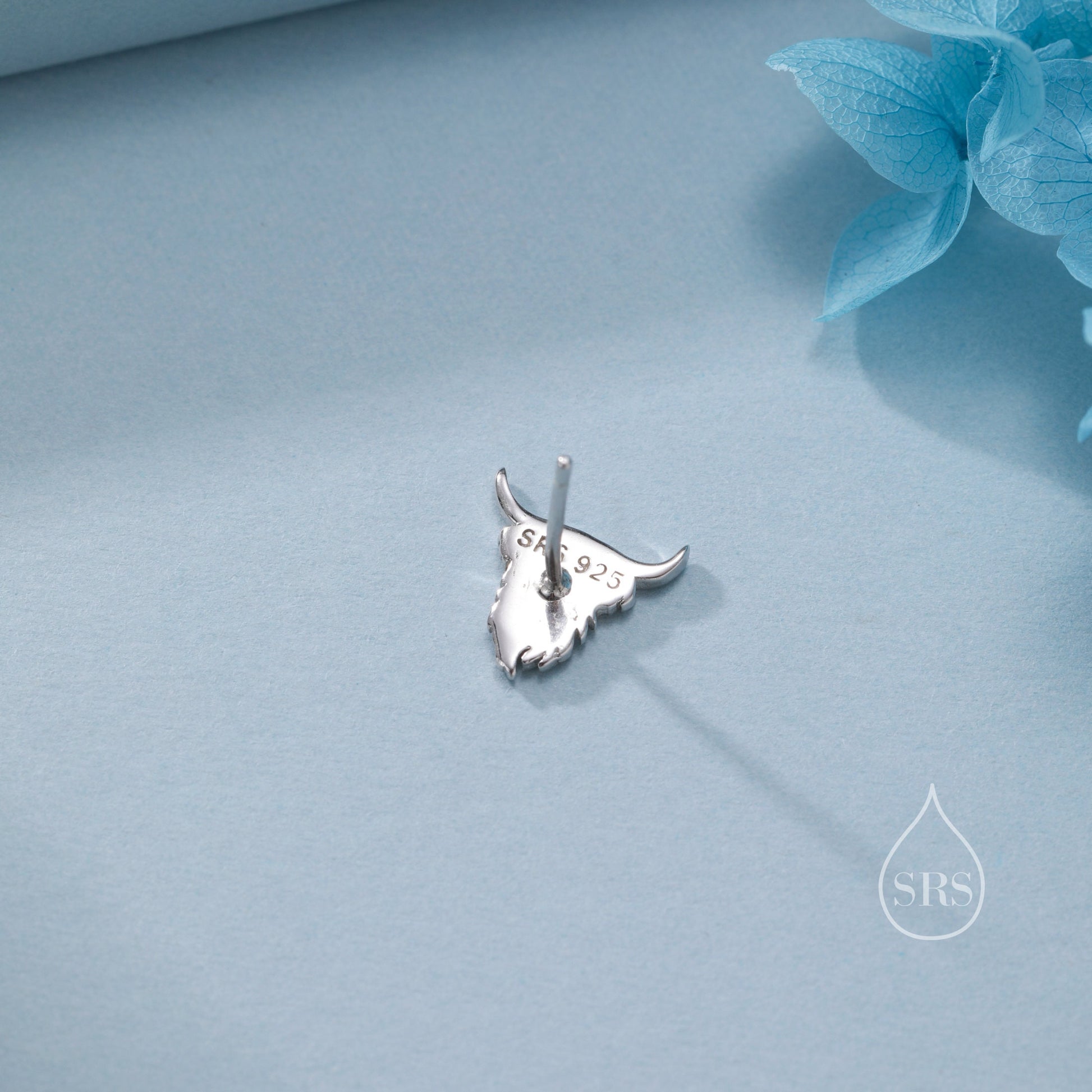 Highland Cow Stud Earrings in Sterling Silver, Silver or Gold Bull Earrings, Cow Earrings, Scottish Design