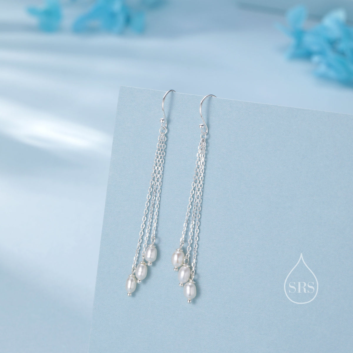 Genuine Freshwater Pearl Drop Earrings in Sterling Silver, Delicate Oval Pearl Cascade Dangle Earrings, Pearl Dangle Earring, Silver or Gold