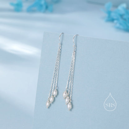 Genuine Freshwater Pearl Drop Earrings in Sterling Silver, Delicate Oval Pearl Cascade Dangle Earrings, Pearl Dangle Earring, Silver or Gold
