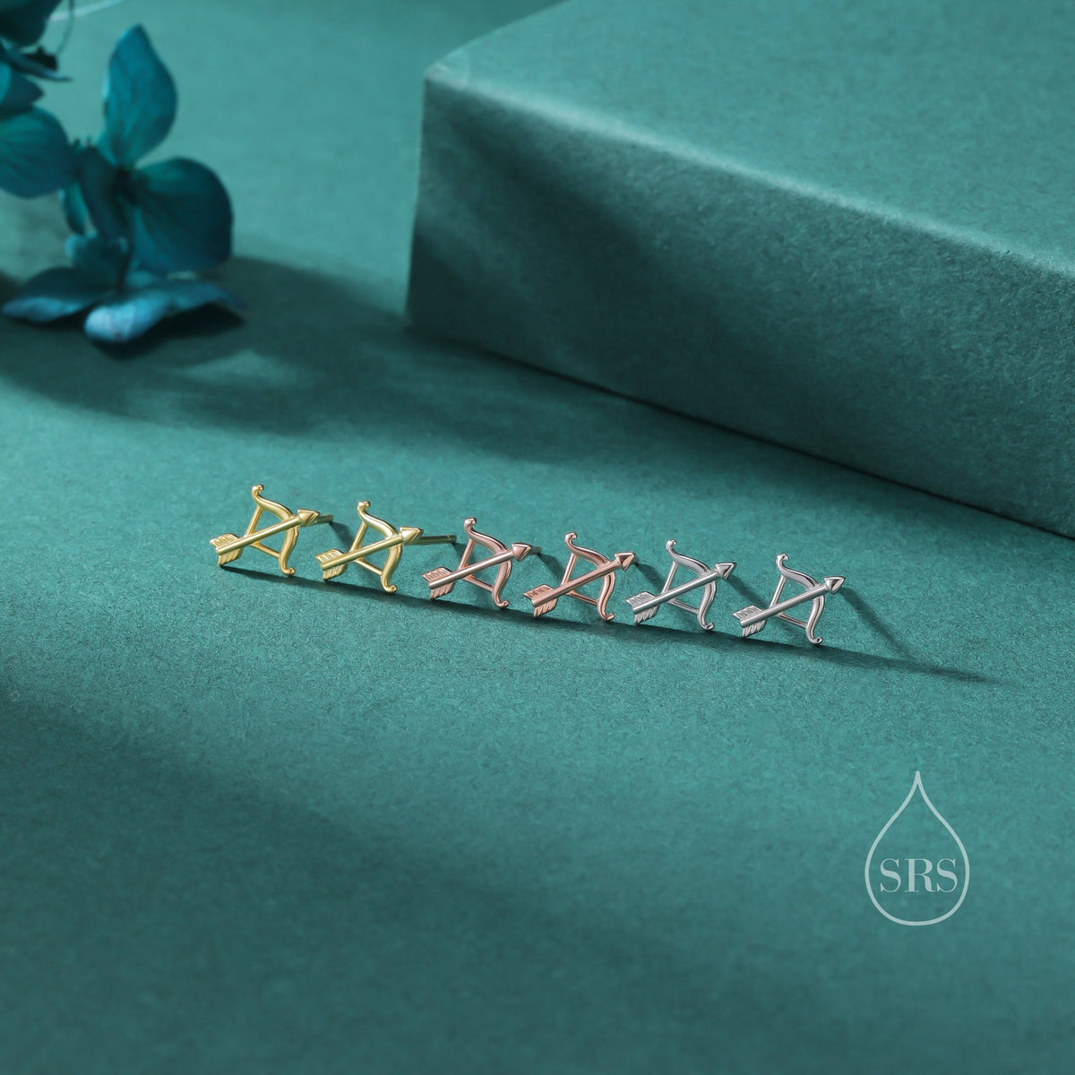 Bow and Arrow Stud Earrings in Sterling Silver, Silver or Gold or Rose Gold, Bow and Arrow Earrings