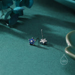Tiny Sapphire Blue CZ Flower Stud Earrings in Sterling Silver, Silver or Gold, Blue CZ Flower Stud Earrings, Forget me not Flower Earrings