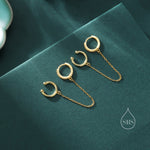 CZ Hoop and Cuff Huggie Hoop Earrings in Sterling Silver, Available in Silver, Gold or Rose Gold, Chain Dangle Earrings, Chain Hoops