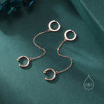 CZ Hoop and Cuff Huggie Hoop Earrings in Sterling Silver, Available in Silver, Gold or Rose Gold, Chain Dangle Earrings, Chain Hoops