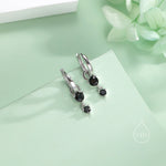 Double Black CZ Huggie Hoop Earrings in Sterling Silver, Silver or Gold, Detachable Charm Hoops, Geometric Hoop Earrings