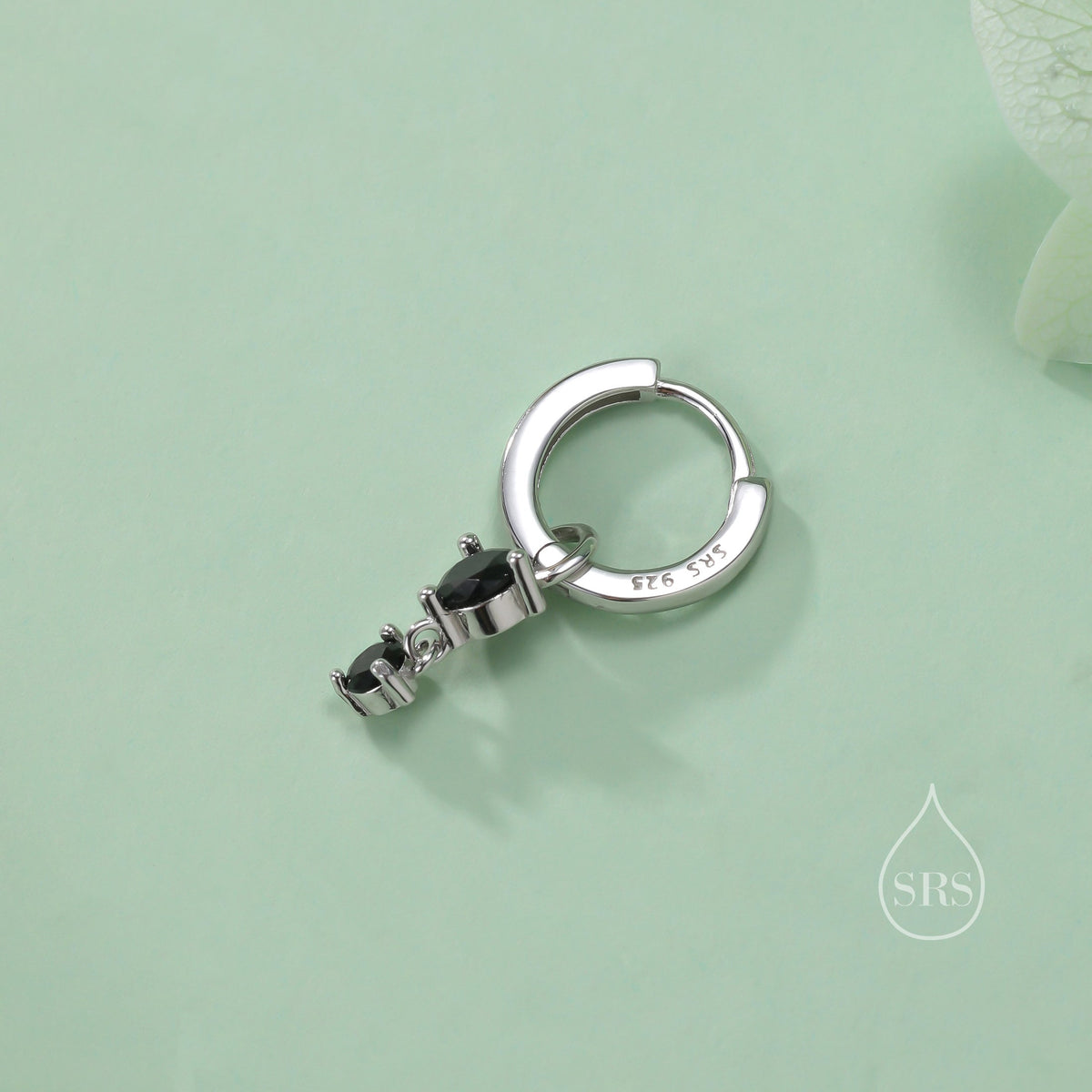 Double Black CZ Huggie Hoop Earrings in Sterling Silver, Silver or Gold, Detachable Charm Hoops, Geometric Hoop Earrings