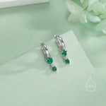 Double Emerald Green CZ Huggie Hoop Earrings in Sterling Silver, Silver or Gold, Detachable Charm Hoops, Geometric Hoop Earrings