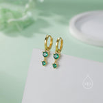 Double Emerald Green CZ Huggie Hoop Earrings in Sterling Silver, Silver or Gold, Detachable Charm Hoops, Geometric Hoop Earrings