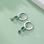 Double Emerald Green CZ Huggie Hoop Earrings in Sterling Silver, Silver or Gold, Detachable Charm Hoops, Geometric Hoop Earrings