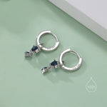 Double Sapphire Blue CZ Huggie Hoop Earrings in Sterling Silver, Silver or Gold, Detachable Charm Hoops, Geometric Hoop Earrings