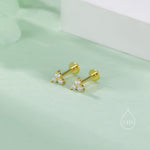 CZ Trio Internally Threaded Flat Back/Screw back(Barbell)/Stud Earrings in Sterling Silver, CZ Three Dot Trio, Piercing Jewellery