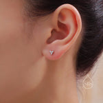 CZ Trio Internally Threaded Flat Back/Screw back(Barbell)/Stud Earrings in Sterling Silver, CZ Three Dot Trio, Piercing Jewellery