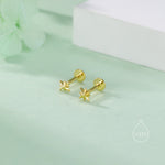 Internally Threaded Tiny Starburst Flat Back Earrings in Sterling Silver, Star Earrings, Piercing Jewellery
