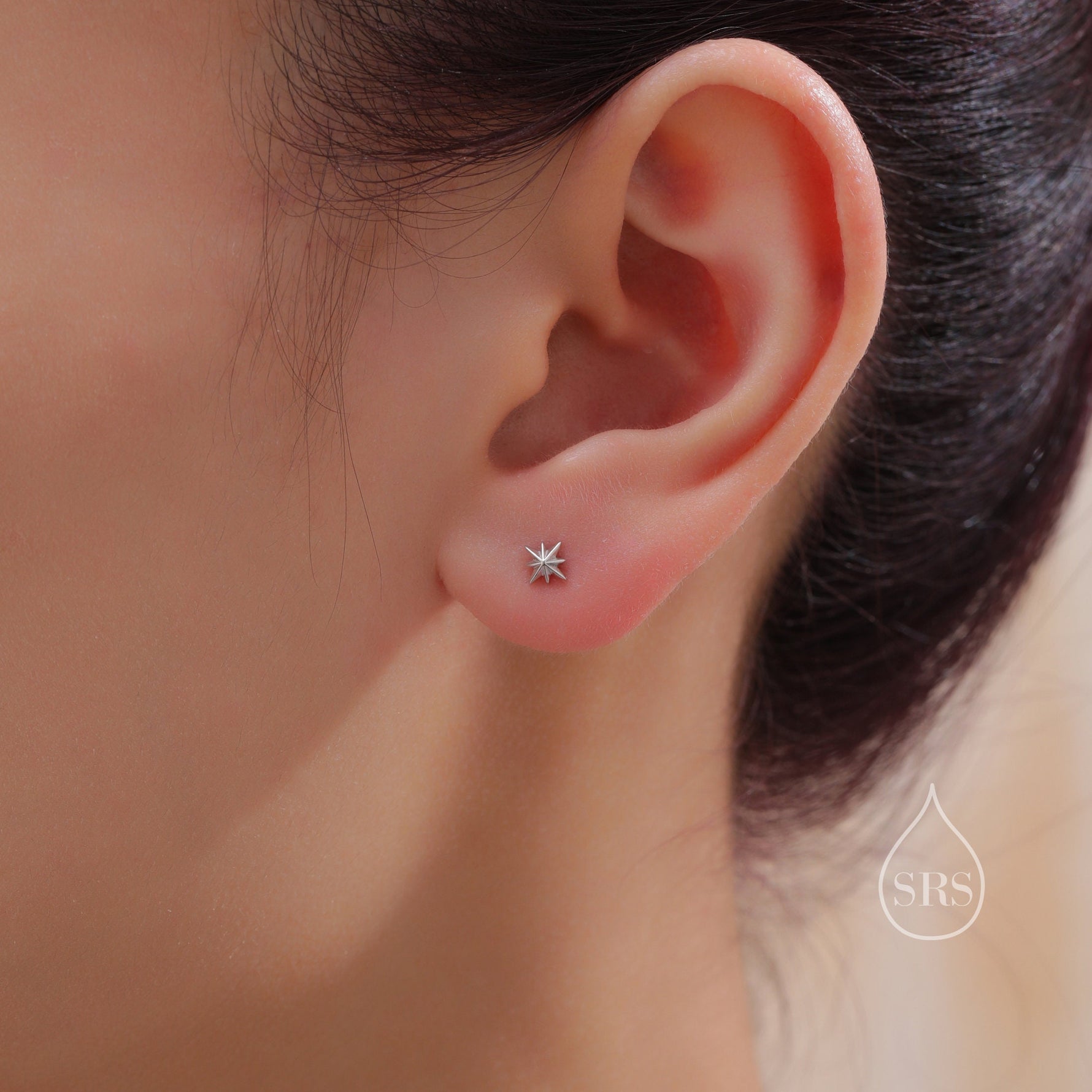 Internally Threaded Tiny Starburst Flat Back Earrings in Sterling Silver, Star Earrings, Piercing Jewellery