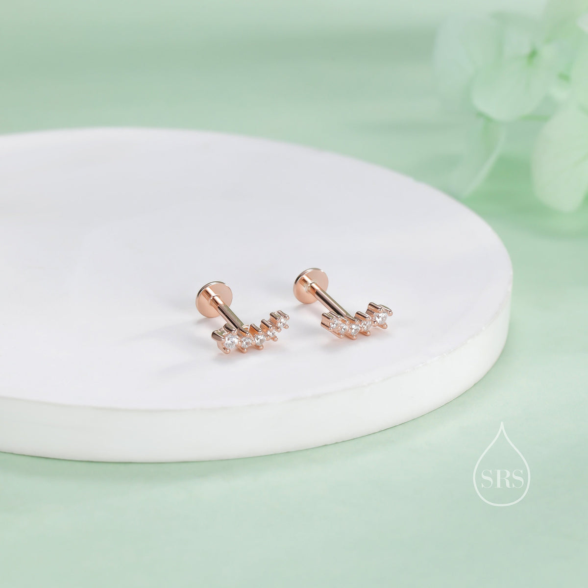 Tiny Shooting Star CZ Internally Threaded Flat Back/Screw back(Barbell)/ Stud Earrings in Sterling Silver, Star Earrings, Piercing Jewellery