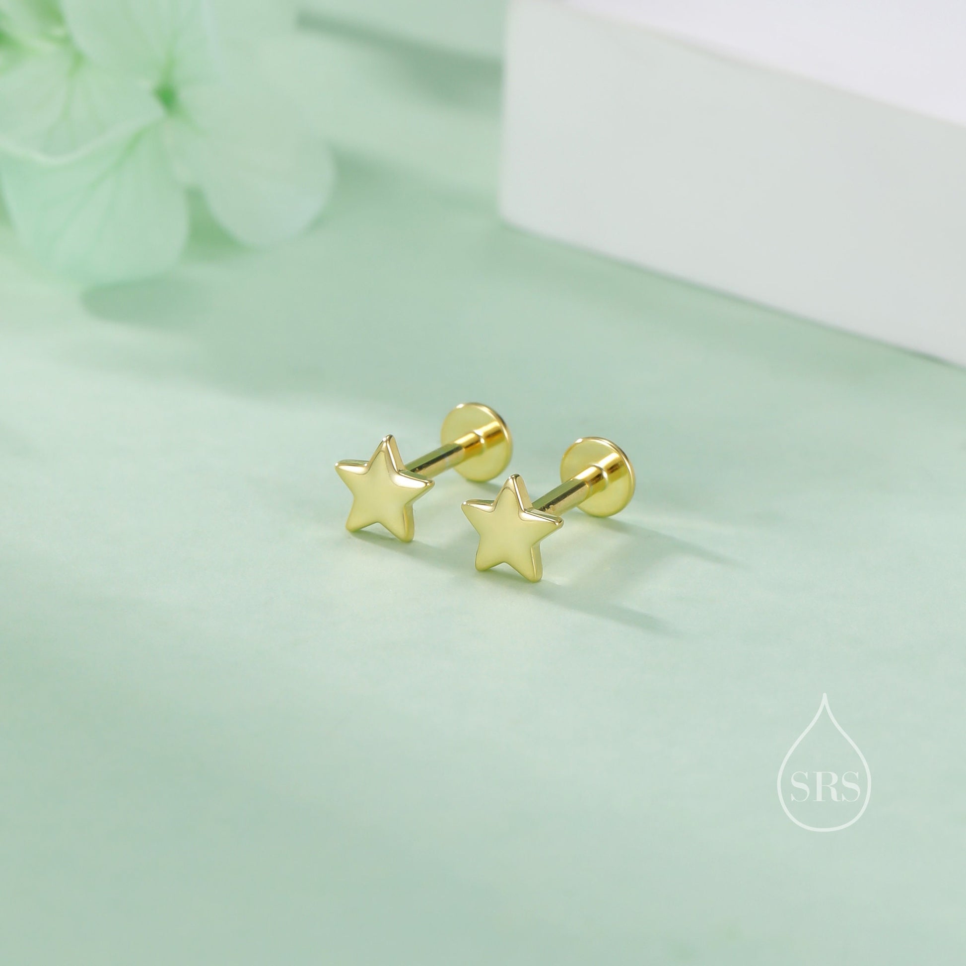 Internally Threaded Tiny Star Flat Back/Screw Back/ Stud Earrings in Sterling Silver, Star Earrings, Piercing Jewellery