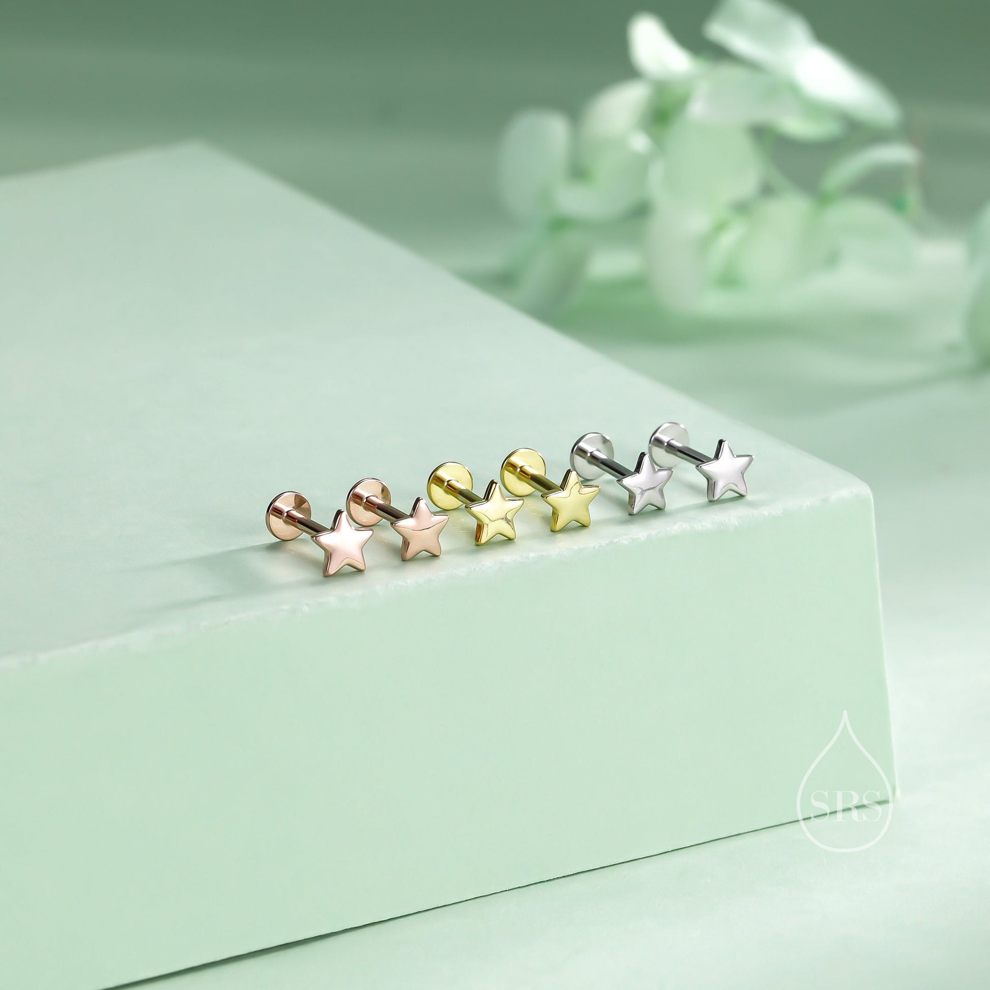 Internally Threaded Tiny Star Flat Back/Screw Back/ Stud Earrings in Sterling Silver, Star Earrings, Piercing Jewellery