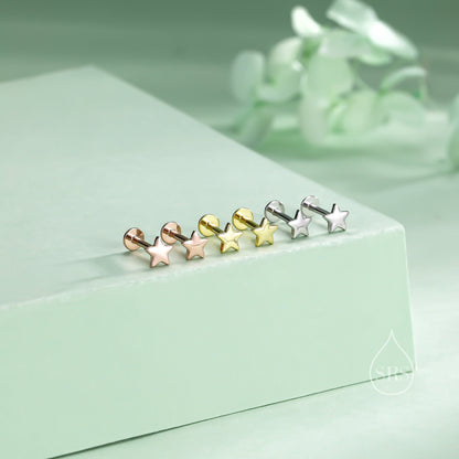 Internally Threaded Tiny Star Flat Back/Screw Back/ Stud Earrings in Sterling Silver, Star Earrings, Piercing Jewellery