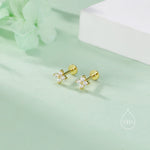 Hydrangea CZ 16G Internally Threaded Flat Back Earrings in Sterling Silver