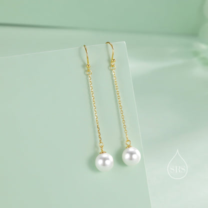 Mother of Pearl Drop Hook Earrings in Sterling Silver, Silver or Gold, Simulated Pearl Long Dangle Earrings