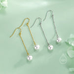 Mother of Pearl Drop Hook Earrings in Sterling Silver, Silver or Gold, Simulated Pearl Long Dangle Earrings