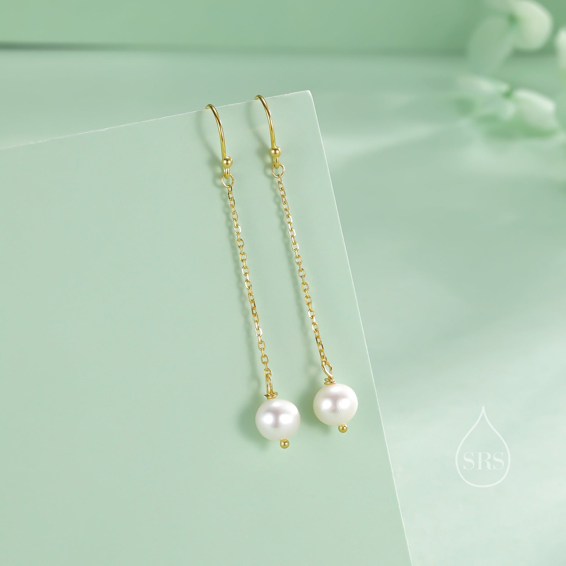 Genuine Freshwater Pearl Drop Hook Earrings in Sterling Silver, Silver or Gold, Irregular Shape Natural Pearl Long Dangle Earrings