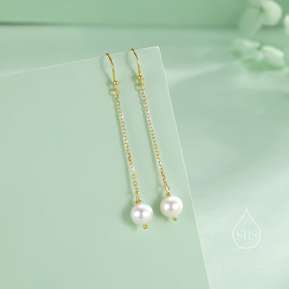 Genuine Freshwater Pearl Drop Hook Earrings in Sterling Silver, Silver or Gold, Irregular Shape Natural Pearl Long Dangle Earrings