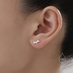 Tiny Bat 16G Internally Threaded Flat Back Earrings in Sterling Silver, Animal Earrings